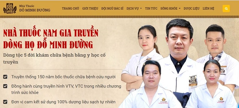 Hình ảnh website chính thức và đội ngũ thầy thuốc YHCT của Đỗ Minh Đường
